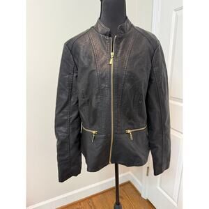 Baccini Black Faux Leather Jacket wiht Gold Hardware